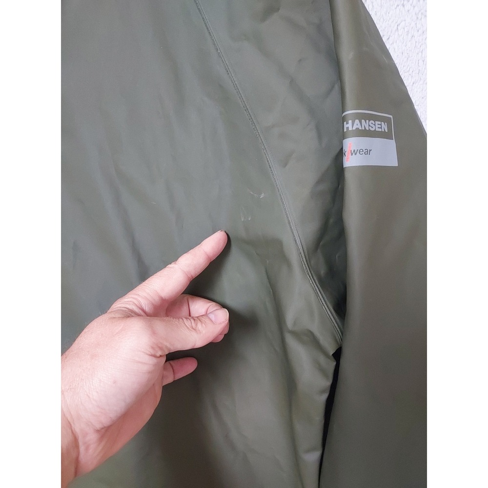 Helly Hansen Jacket Mens Medium Work Wear Rain Hooded Waterproof PVC Green Coat - Picture 7 of 13
